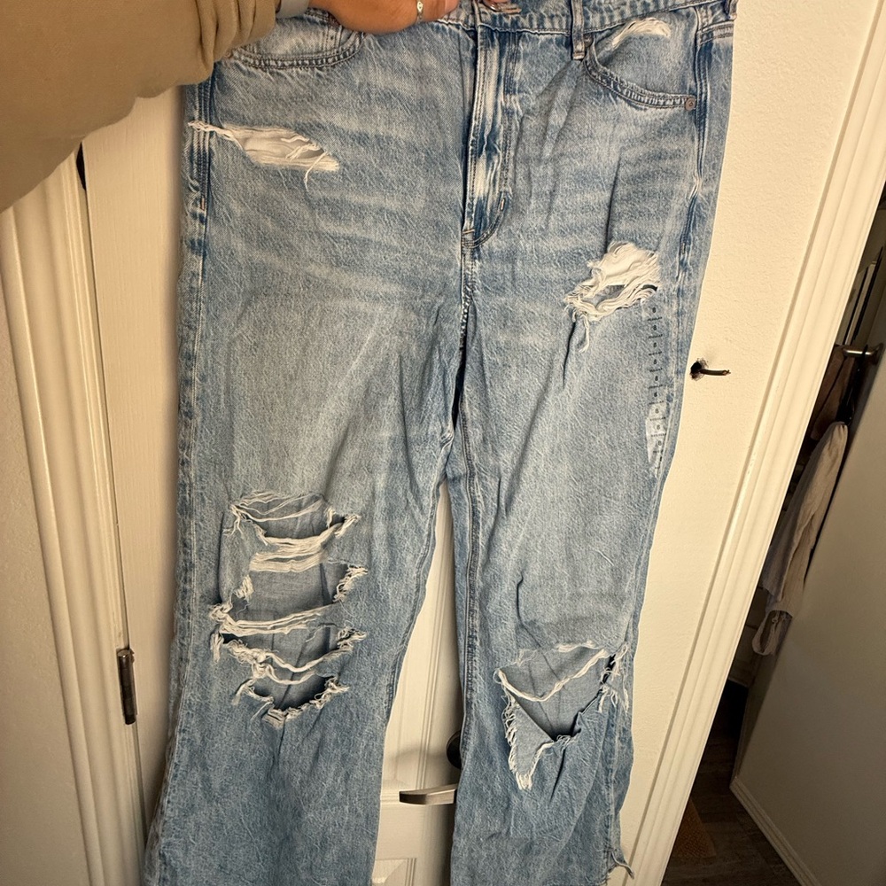 American Eagle Outfitters Ripped Light Blue Flare Jeans